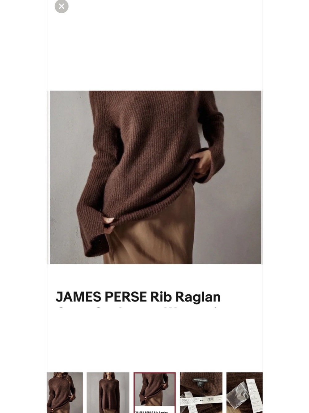 James Perse Rib Raglan Cashmere Crew Americano Sweater Size 1 $650